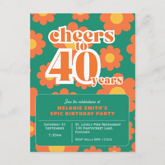 Uitnodiging "Proost 40 jaar" retro groen 40th (Voorkant)