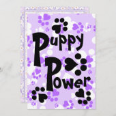 Uitnodiging - Puppy Power - Puppy Paw Prints (Voorkant / Achterkant)