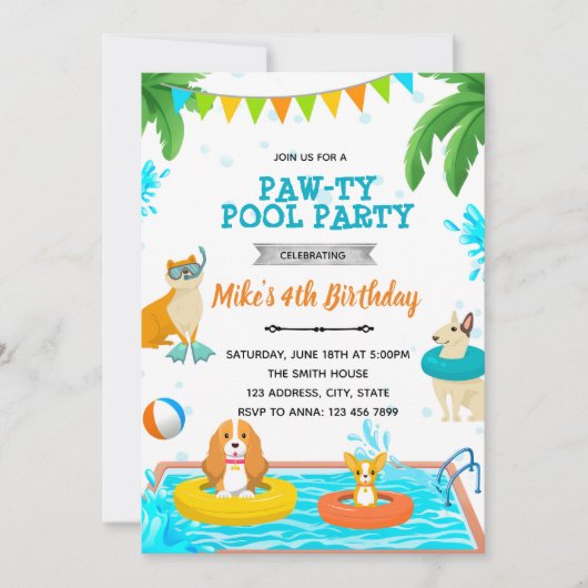 Uitnodiging puppy zwembadfeest (Voorkant)