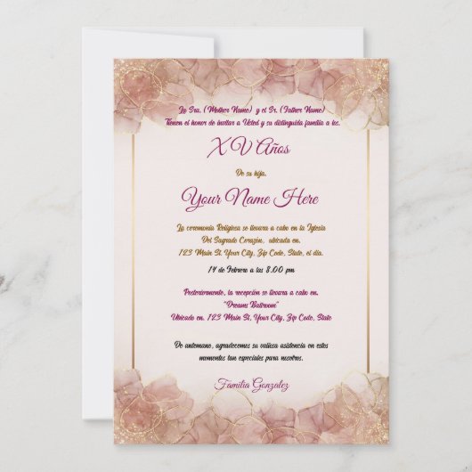 Uitnodiging Quinceañera (Voorkant)
