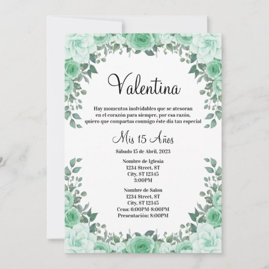 Uitnodiging Quinceañera (Voorkant)