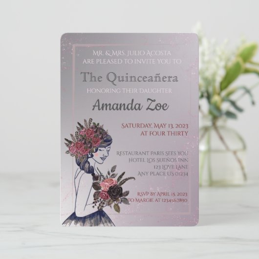 Uitnodiging Quinceañera (Staand voorkant)