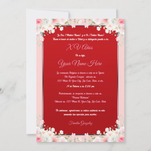 Uitnodiging Quinceañera (Voorkant)