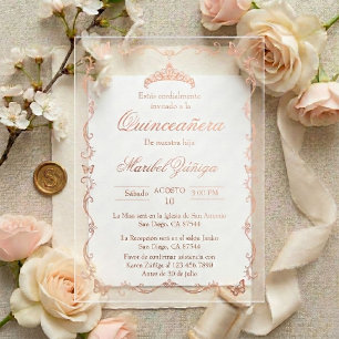 Uitnodiging Quinceañera Kroon vlinder roze goud
