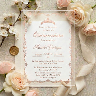 Uitnodiging Quinceañera Kroon vlinder roze goud