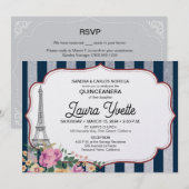 Uitnodiging Quinceañera, Parijs Thema, Eiffeltoren (Voorkant / Achterkant)