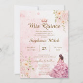 Uitnodiging Quinceanera roze bloem (Voorkant)