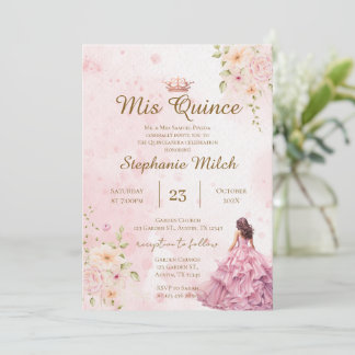 Uitnodiging Quinceanera roze bloem