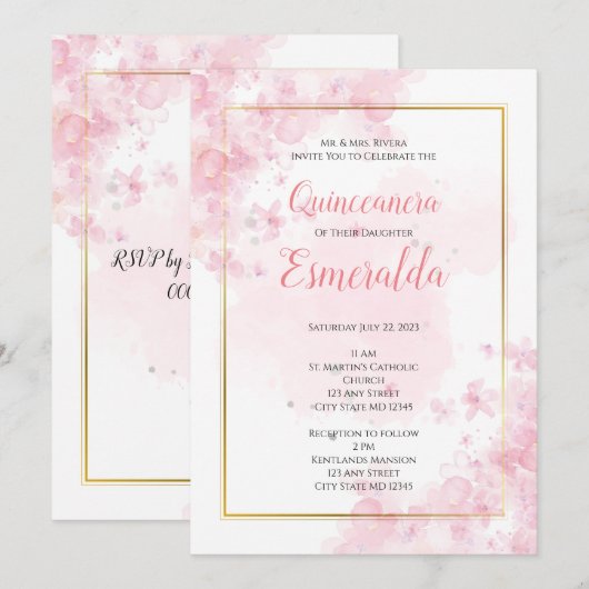 Uitnodiging Quinceañera, Zoete 15 Uitnodiging (Voorkant / Achterkant)