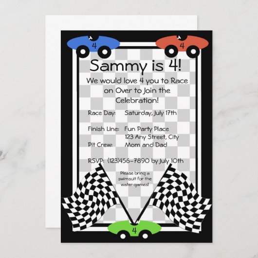 Uitnodiging Race Day (Voorkant / Achterkant)