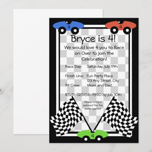Uitnodiging Race Day (Voorkant / Achterkant)