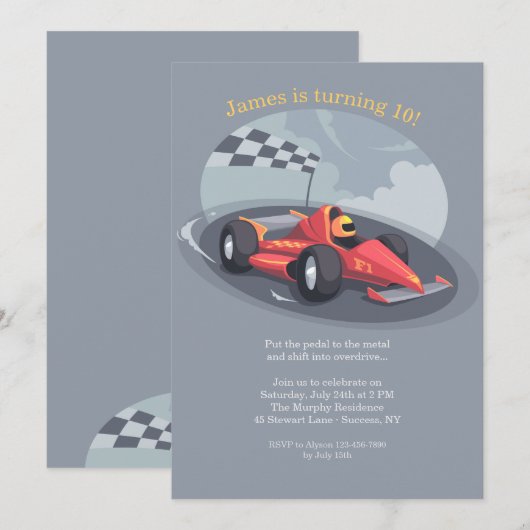 Uitnodiging raceauto (Voorkant / Achterkant)