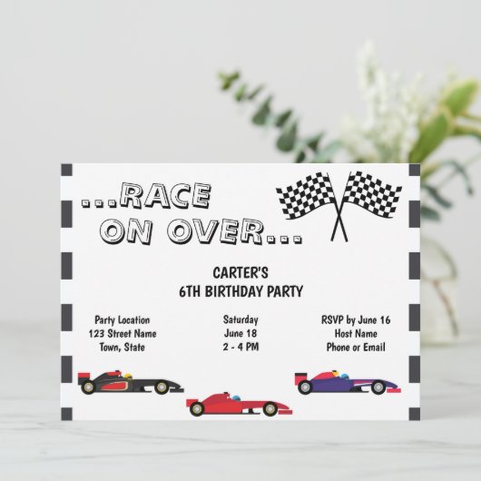 Uitnodiging racecar Birthday (Staand voorkant)