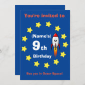 Uitnodiging - Raketschip Aangepaste Verjaardag -vo (Voorkant / Achterkant)