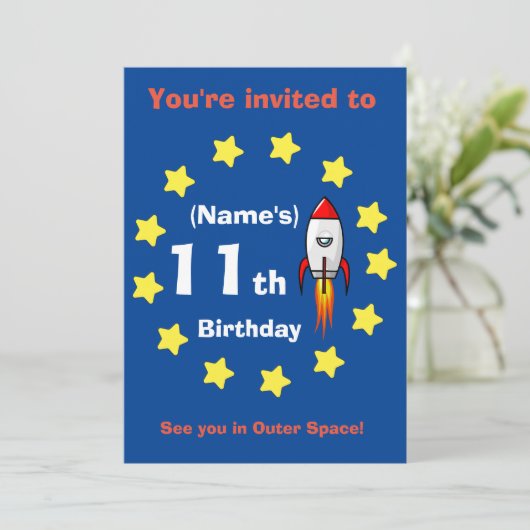 Uitnodiging - Raketschip Aangepaste Verjaardag -vo (Staand voorkant)