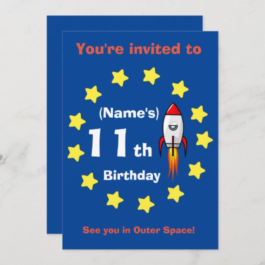 Uitnodiging - Raketschip Aangepaste Verjaardag -vo (Voorkant / Achterkant)
