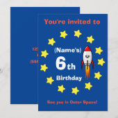 Uitnodiging - Raketschip Aangepaste Verjaardag -vo (Voorkant / Achterkant)