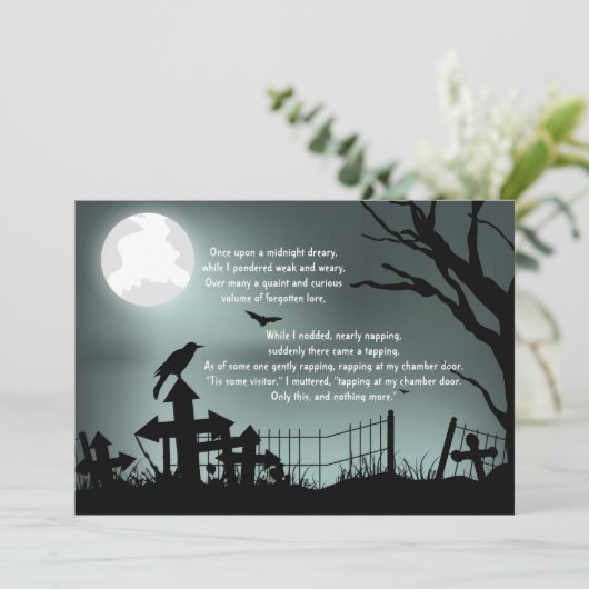 Uitnodiging Raven Poe Halloween (Staand voorkant)