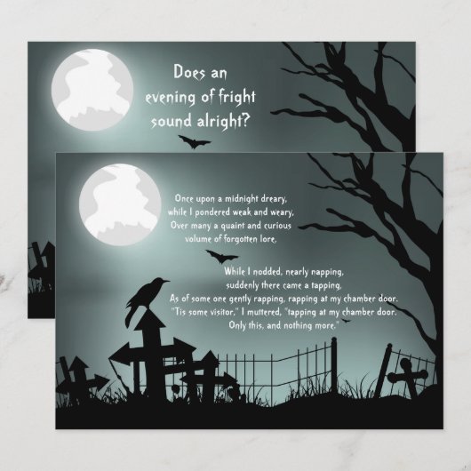 Uitnodiging Raven Poe Halloween (Voorkant / Achterkant)