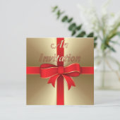 Uitnodiging - Red Bow & Ribbon op Gold (Staand voorkant)