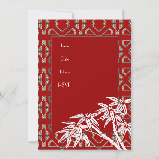 Uitnodiging Red White Asian Bamboo Art Deco (Achterkant)
