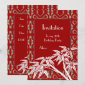 Uitnodiging Red White Asian Bamboo Art Deco (Voorkant / Achterkant)