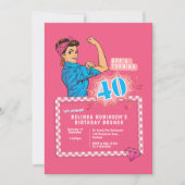 Uitnodiging Retro 40e verjaardag pop art hot pink (Voorkant)