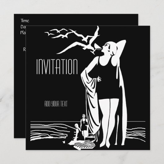 Uitnodiging  Retro Black White (Voorkant / Achterkant)