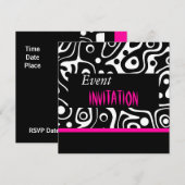 Uitnodiging Retro Bright roze Wild Zwart wit (Voorkant / Achterkant)