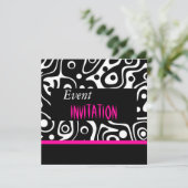 Uitnodiging Retro Bright roze Wild Zwart wit (Staand voorkant)