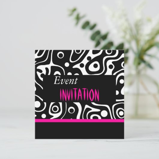 Uitnodiging Retro Bright roze Wild Zwart wit (Staand voorkant)