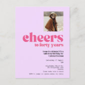 Uitnodiging, Retro Paarse & Roze, 40e verjaardag Briefkaart (Voorkant)