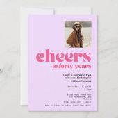 Uitnodiging, Retro Paarse & Roze, 40e verjaardag Kaart (Voorkant)