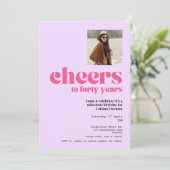 Uitnodiging, Retro Paarse & Roze, 40e verjaardag Kaart (Staand voorkant)