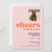 Uitnodiging, Retro Pink & Abrikoos, 40e verjaardag Kaart (Voorkant)