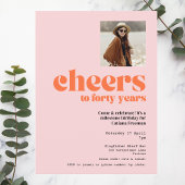 Uitnodiging, Retro Pink & Abrikoos, 40e verjaardag Kaart