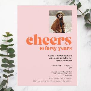 Uitnodiging, Retro Pink & Abrikoos, 40e verjaardag Kaart