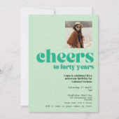 Uitnodiging, Retro Sage Green, 40ste verjaardagsfe Kaart (Voorkant)