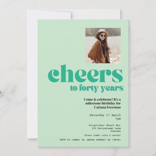 Uitnodiging, Retro Sage Green, 40ste verjaardagsfe Kaart (Voorkant)