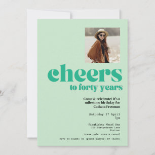 Uitnodiging, Retro Sage Green, 40ste verjaardagsfe Kaart