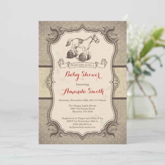 Uitnodiging  retro voor Baby shower van Rocking Ho (Staand voorkant)