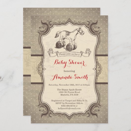 Uitnodiging  retro voor Baby shower van Rocking Ho (Voorkant / Achterkant)