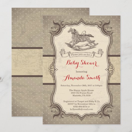 Uitnodiging  retro voor Baby shower van Rocking Ho (Voorkant / Achterkant)