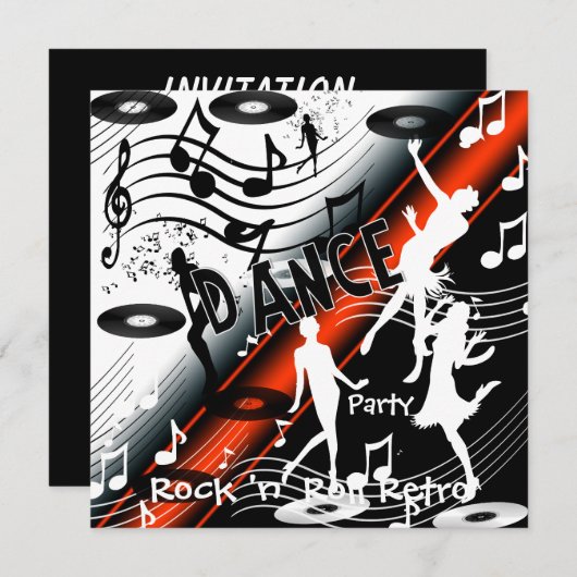 Uitnodiging Rock 'n' Roll Retro Dance Party (Voorkant / Achterkant)