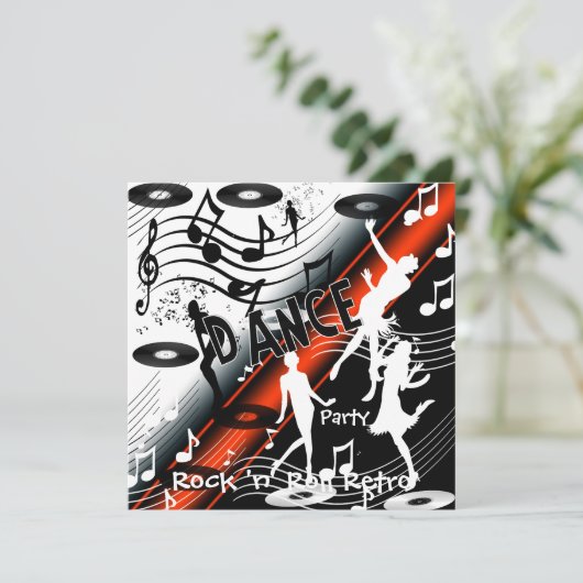 Uitnodiging Rock 'n' Roll Retro Dance Party (Staand voorkant)
