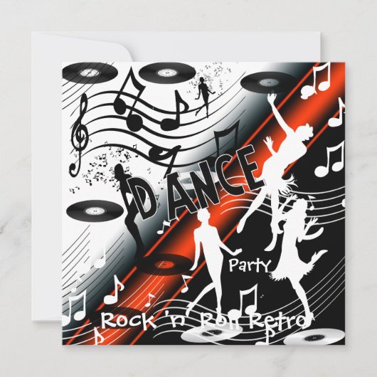 Uitnodiging Rock 'n' Roll Retro Dance Party (Voorkant)