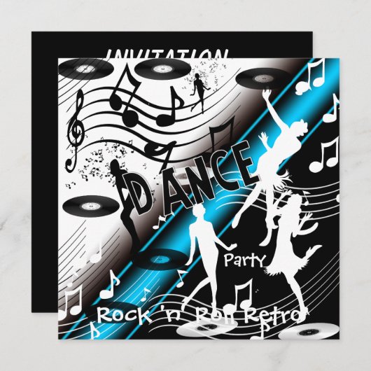 Uitnodiging Rock 'n' Roll Retro Dance Party (Voorkant / Achterkant)