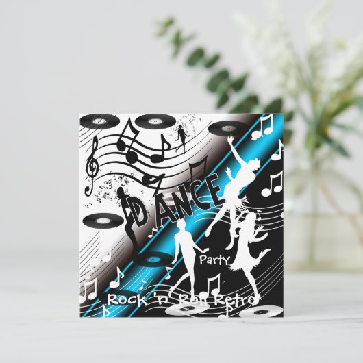 Uitnodiging Rock 'n' Roll Retro Dance Party (Staand voorkant)