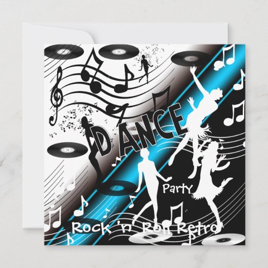 Uitnodiging Rock 'n' Roll Retro Dance Party (Voorkant)