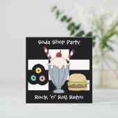 Uitnodiging Rock 'n' Roll Retro Soda Shop Party (Staand voorkant)